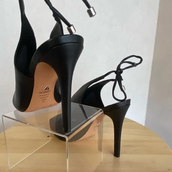 SCHUTZ Black Peep-Toe Lace-Up Stilettos - Picture 6 of 13